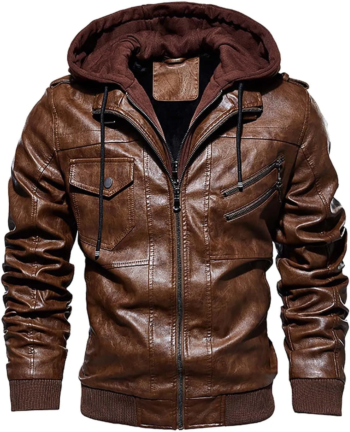 Men's Lightweight Waterproof Hooded Leather Jacket Lightweight Lightweight Jackets Windbreaker Fleece Lined Western Coat