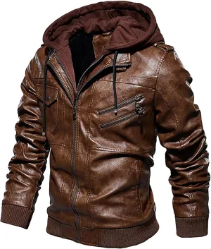 Men's Lightweight Waterproof Hooded Leather Jacket Lightweight Lightweight Jackets Windbreaker Fleece Lined Western Coat