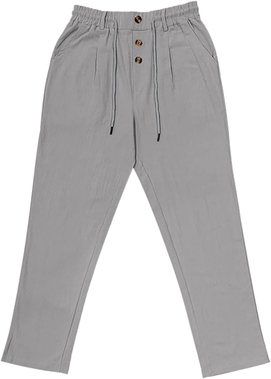 Mens Linen Pants Elastic Drawstring Waist Straight Legs Trouser with Pockets Casual Summer Loose Fit Yoga Beach Pant