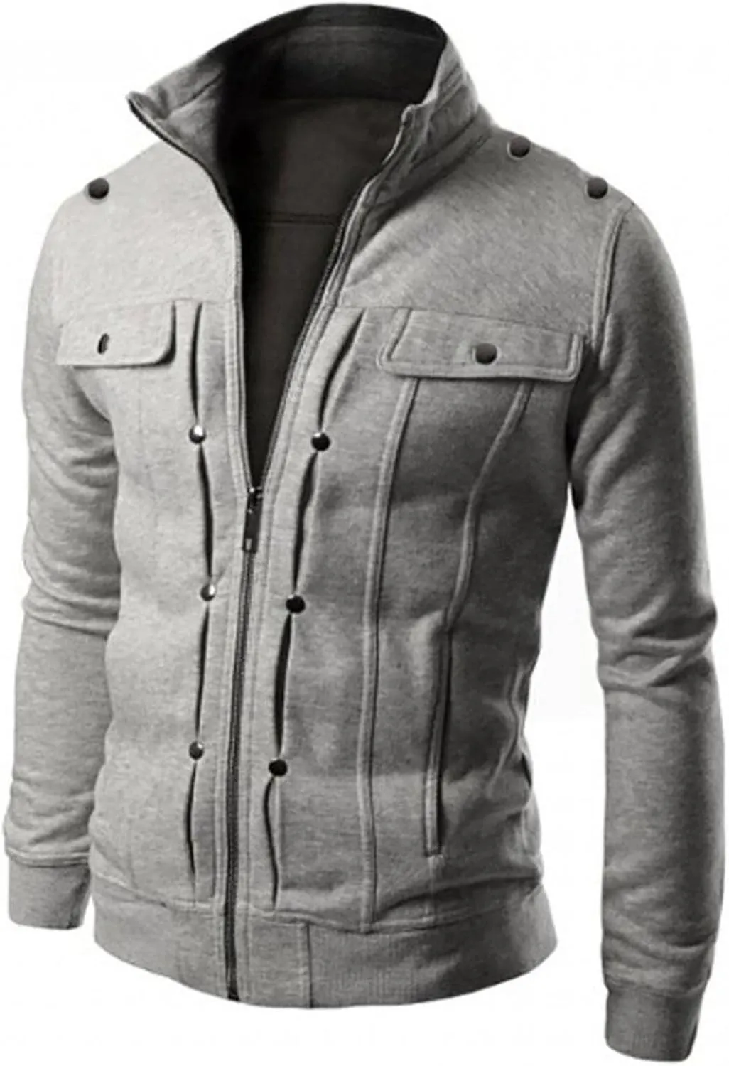 Mens Military Stand Collar Cardigans Cotton Zip Up Jackets Winter Warm Bomber Jackets Outwears with Pockets Big & Tall