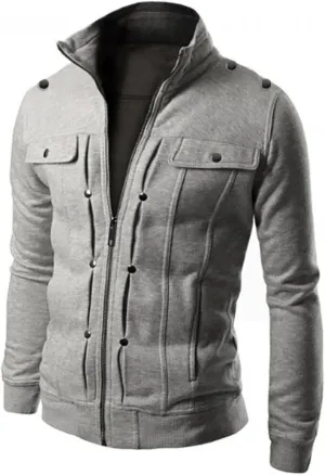 Mens Military Stand Collar Cardigans Cotton Zip Up Jackets Winter Warm Bomber Jackets Outwears with Pockets Big & Tall