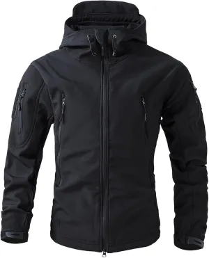 Mens Military Tactical Rain Jacket, Warm Fleece Softshell Hooded Raincoat for Snowboarding, Tactical Jacket