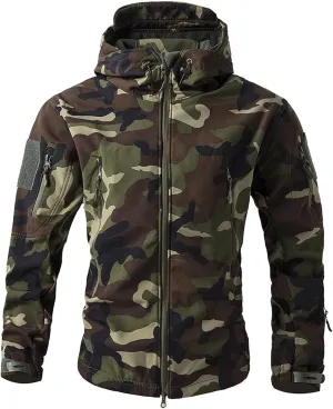 Mens Military Tactical Rain Jacket, Warm Fleece Softshell Hooded Raincoat for Snowboarding, Tactical Jacket