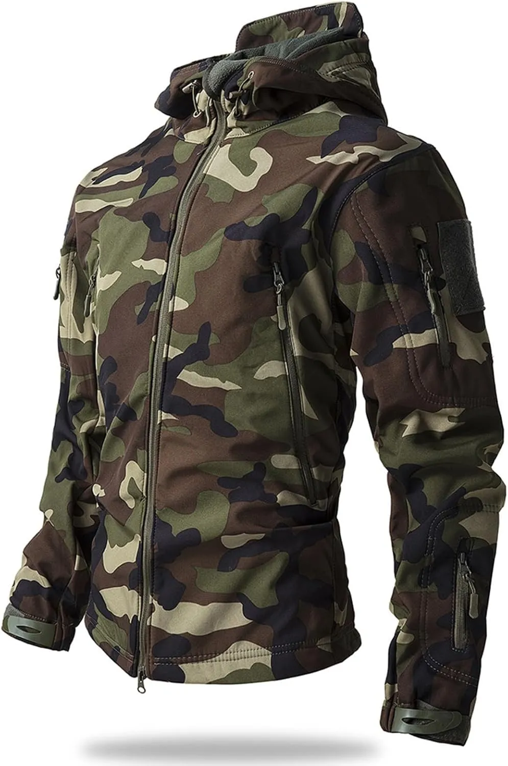 Mens Military Tactical Rain Jacket, Warm Fleece Softshell Hooded Raincoat for Snowboarding, Tactical Jacket