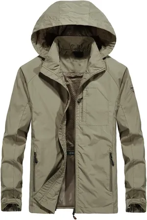 Men's Outdoor Sports Hooded Windproof Jacket Waterproof Rain Coat Windbreaker Outdoor Raincoat for Hiking Running