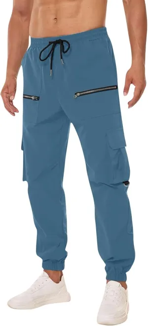 Men's Overalls Elastic Waist Drawstring Multi Pocket Casual Pants Hiking Pants Cotton Twill Sport Pant