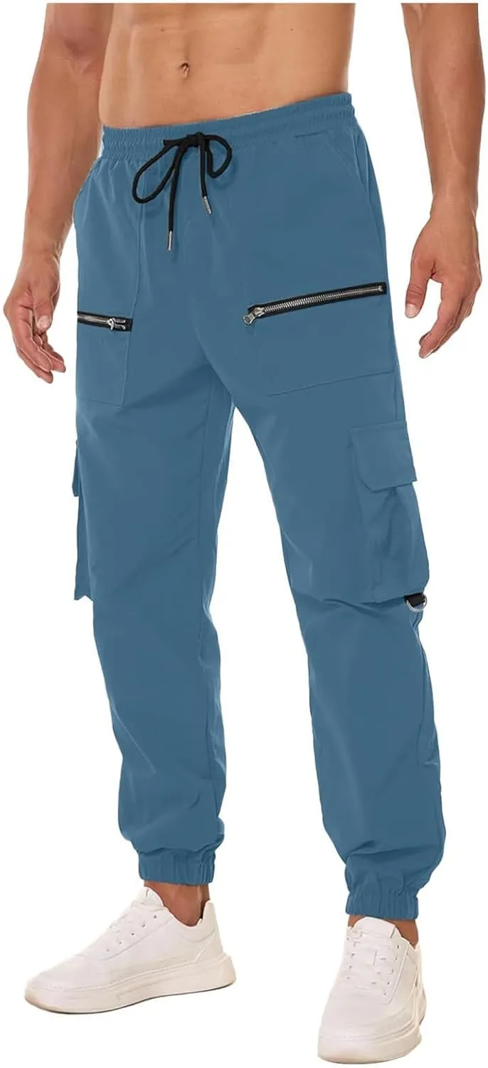 Men's Overalls Elastic Waist Drawstring Multi Pocket Casual Pants Hiking Pants Cotton Twill Sport Pant