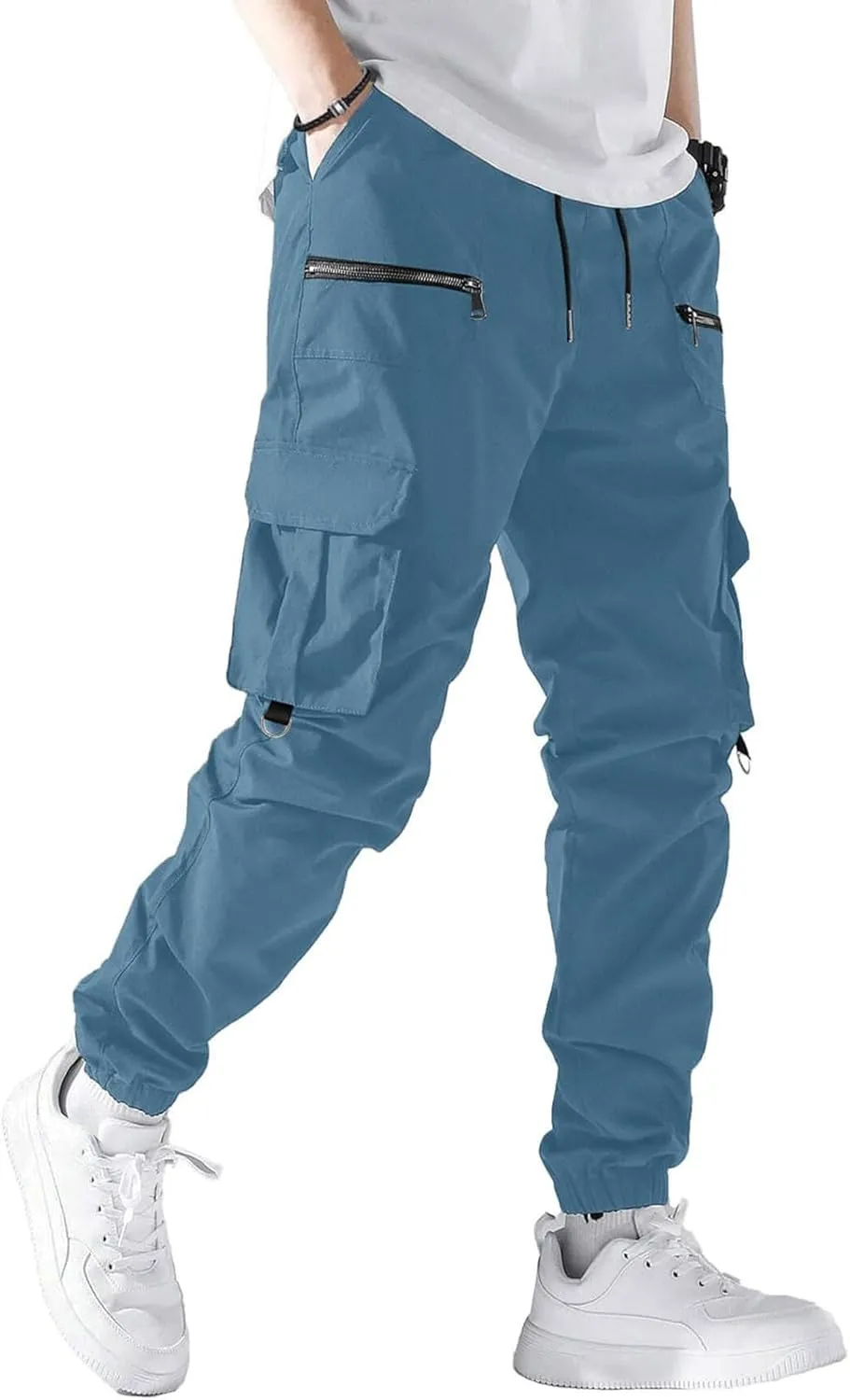 Men's Overalls Elastic Waist Drawstring Multi Pocket Casual Pants Hiking Pants Cotton Twill Sport Pant