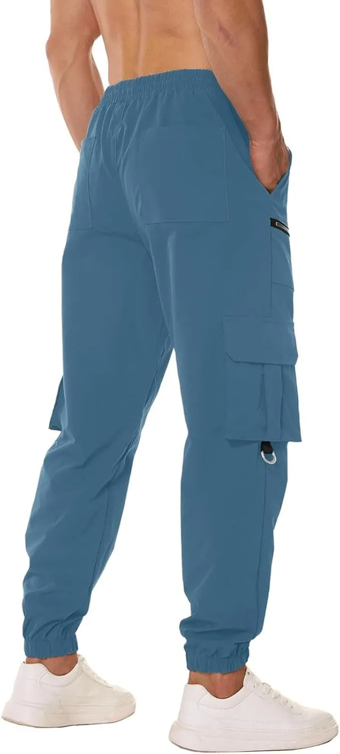 Men's Overalls Elastic Waist Drawstring Multi Pocket Casual Pants Hiking Pants Cotton Twill Sport Pant