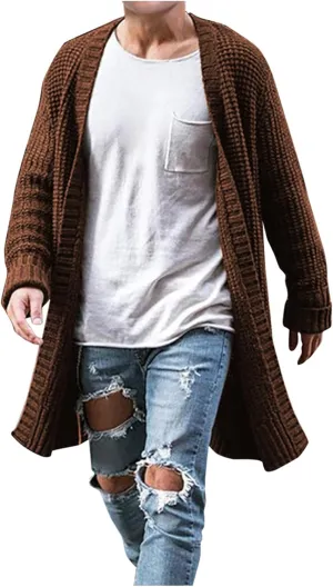 Men's Oversized Blue Floral Knit Cardigan with Buttons