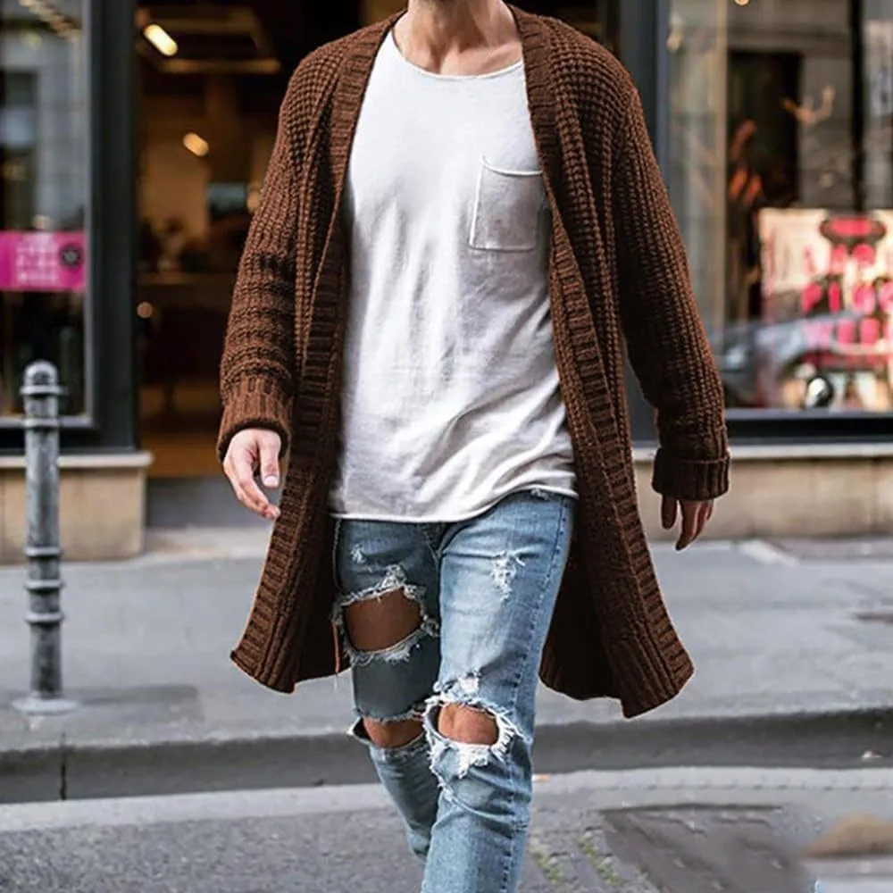 Men's Oversized Blue Floral Knit Cardigan with Buttons