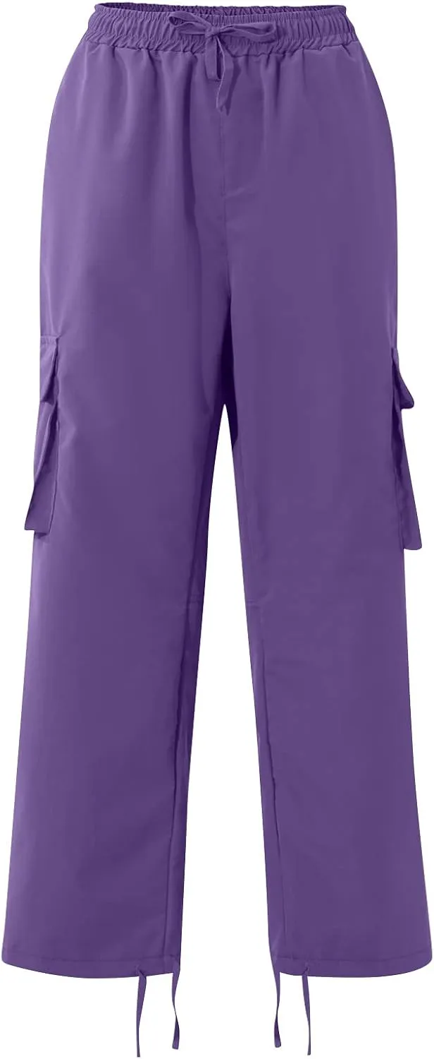 Mens Pants Cargo Drawstring Elastic Waist Sweatpants with Zipper Pockets Relaxed Fit Baggy Pants Joggers Trousers