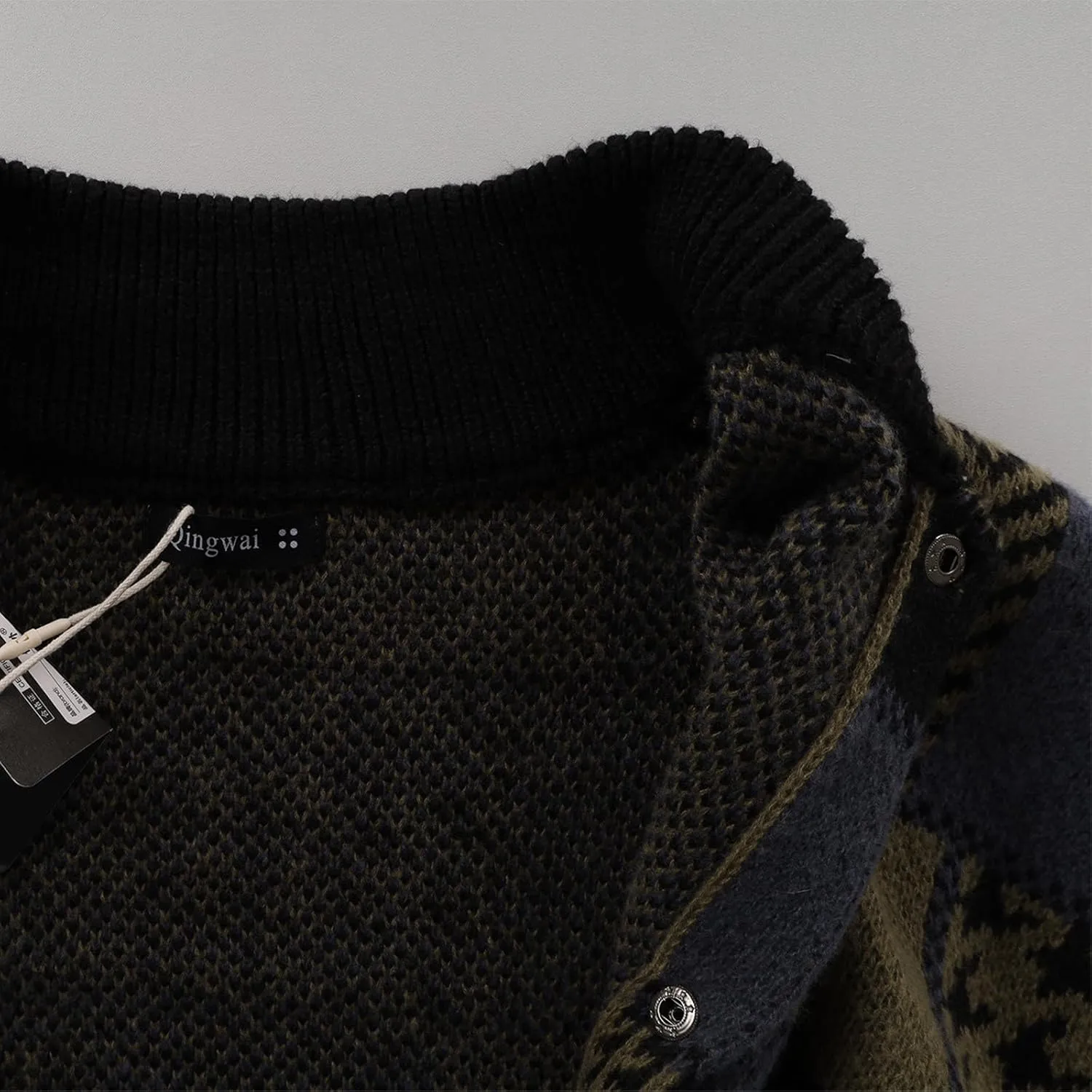 Mens Plaid Cardigan Sweater Vintage Knit Sweater Shawl Collar Cardigan Button Down Sweaters Open Front Cardigan