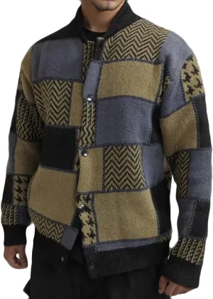 Mens Plaid Cardigan Sweater Vintage Knit Sweater Shawl Collar Cardigan Button Down Sweaters Open Front Cardigan