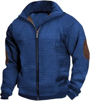 Mens Relaxed & Comfortable Long Sleeve Maze Sweatshirt, Full Zip Up Cardigan Sweater Jacket Featuring Pockets
