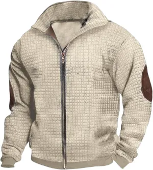 Mens Relaxed & Comfortable Long Sleeve Maze Sweatshirt, Full Zip Up Cardigan Sweater Jacket Featuring Pockets