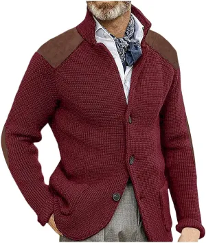 Mens Shawl Collar Cardigan Sweater Button Down Warm Knitted Sweaters Shoulder Patch Winter Chunky Cardigans