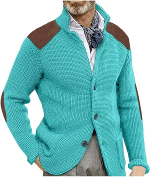 Mens Shawl Collar Cardigan Sweater Button Down Warm Knitted Sweaters Shoulder Patch Winter Chunky Cardigans