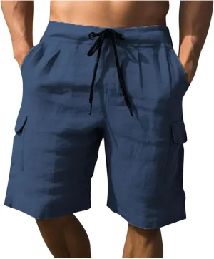 Men's Shorts Casual Cotton Stretch Drawstring Summer Beach Chino Golf Shorts with Pockets