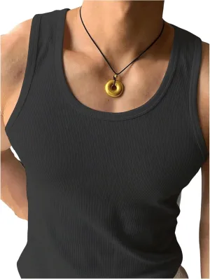 Men's Sleeveless Tank Tops Ribbed Knit Scoop Neck Tank Undershirt Workout Gym Muscle Tank T-Shirt