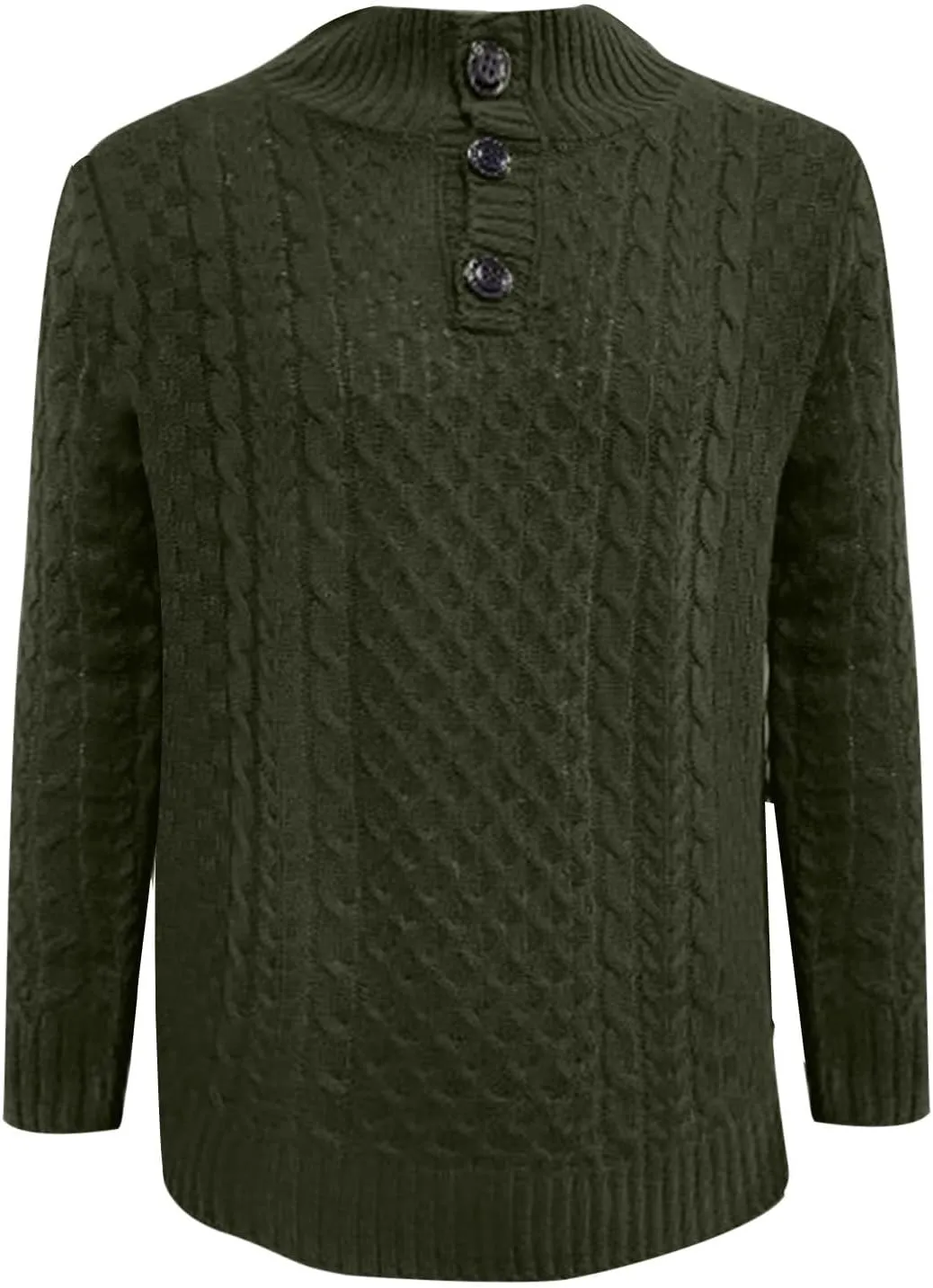 Mens Stand Collar Pullover Sweater Cable Knitted Chunky Fall Winter Fashion Buttons Twisted Thermal Cashmere Sweaters