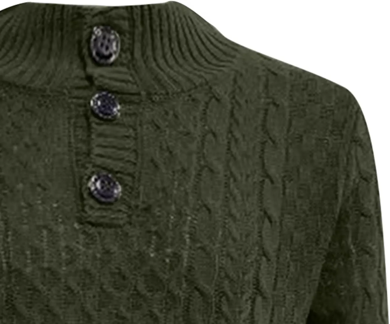 Mens Stand Collar Pullover Sweater Cable Knitted Chunky Fall Winter Fashion Buttons Twisted Thermal Cashmere Sweaters