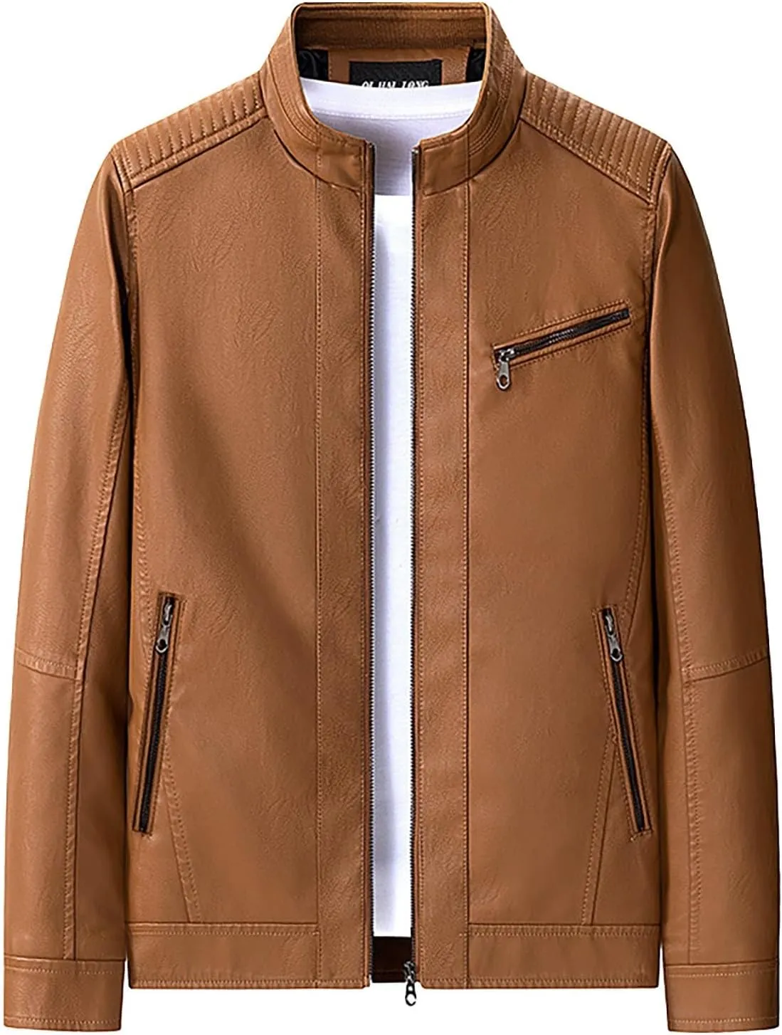 Mens Stylish Faux Leather Jackets Vintage Biker Motorcycle Riding Jackets Stand Collar Trucker Jacket Leather Coat