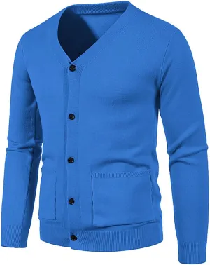Men's V Neck Cardigan Sweater Casual Slim Fit Basic Designed Long Sleeve Button Down Cardigans Lightweight Soft Knit Outwear