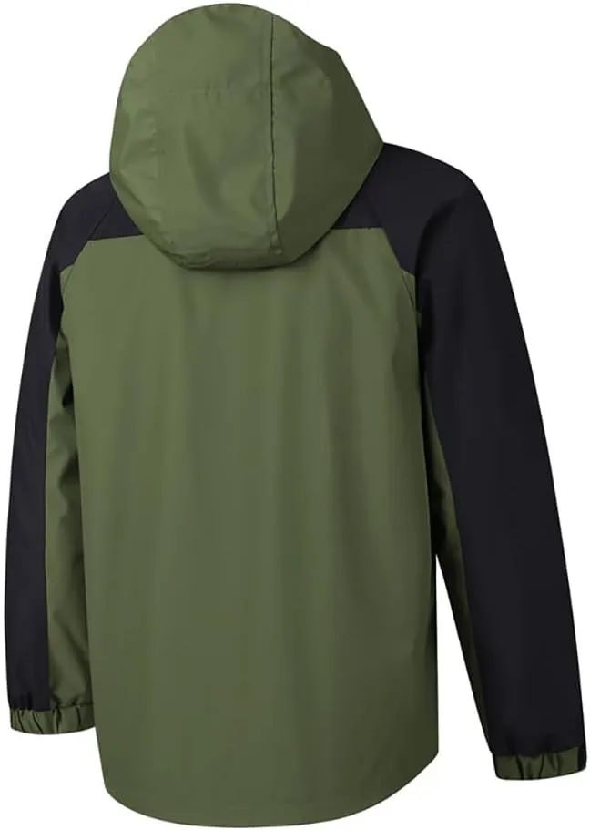 Mens Waterproof Windbreaker Rain Coat Warm Light Casual Jacket Full Zip Up with Zipper Pockets for Fishing Camping Climping