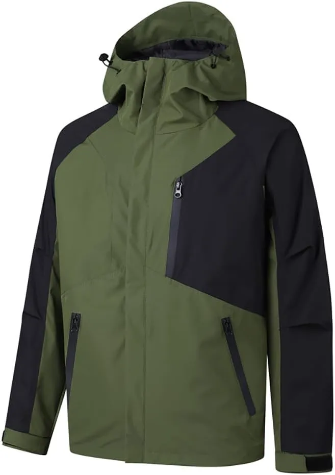 Mens Waterproof Windbreaker Rain Coat Warm Light Casual Jacket Full Zip Up with Zipper Pockets for Fishing Camping Climping