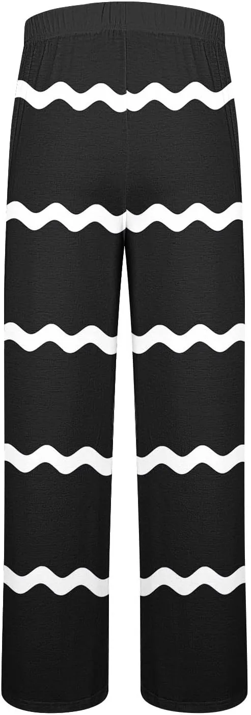Men's Wave Stripe Patchwork Pants Drawstring Cotton Casual Lounge Pants with Pockets Elastic Waist Drawstring Trouser