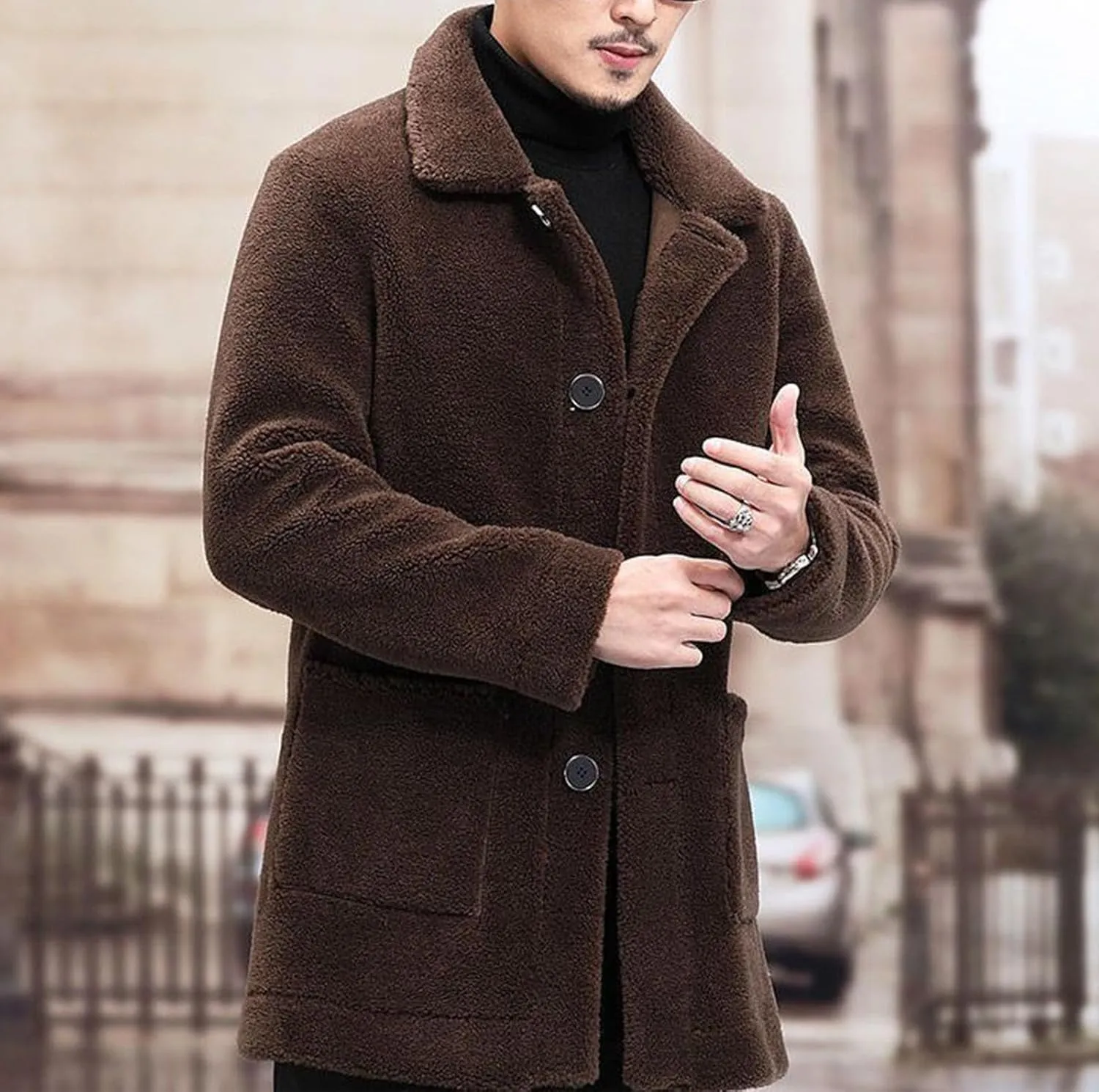 Men's Winter Coat Luxury Faux Fur Coats Long Thicken Overcoat Button Down Turn Collar Fluffy Cardigan Parka Jackets