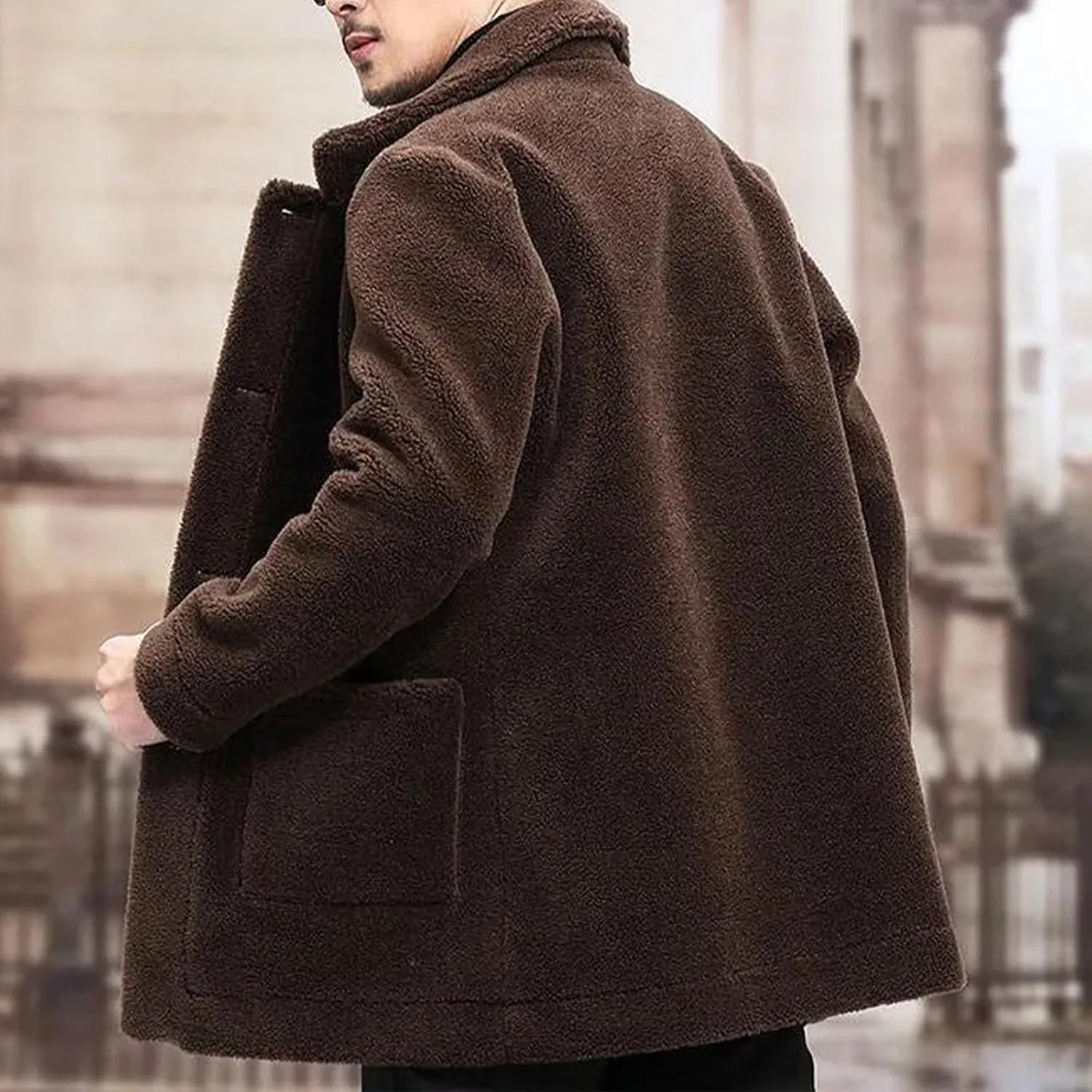 Men's Winter Coat Luxury Faux Fur Coats Long Thicken Overcoat Button Down Turn Collar Fluffy Cardigan Parka Jackets