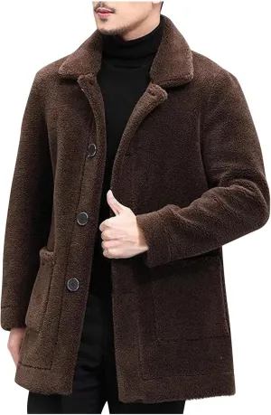 Men's Winter Coat Luxury Faux Fur Coats Long Thicken Overcoat Button Down Turn Collar Fluffy Cardigan Parka Jackets