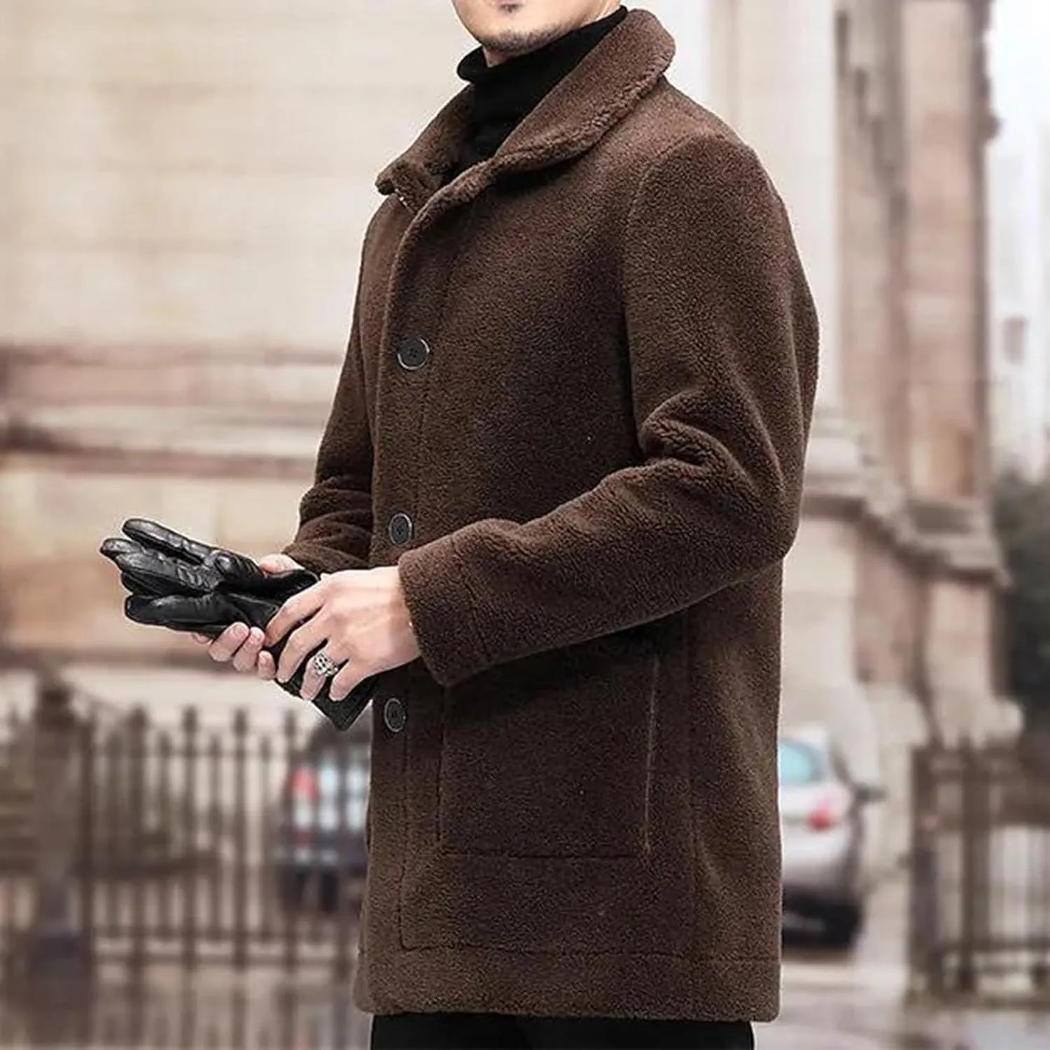 Men's Winter Coat Luxury Faux Fur Coats Long Thicken Overcoat Button Down Turn Collar Fluffy Cardigan Parka Jackets