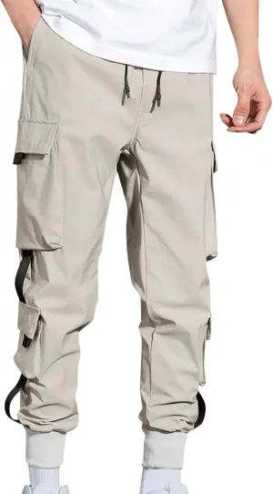 Mens Workout Cargo Sweatpants Pants Multi Pocket Outdoor Trousers Heavyweight Fleece Cargo Sweatpants for Men Elastic