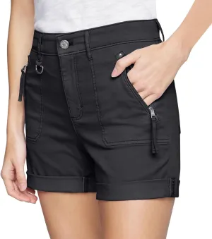 midelxp Stretchy Twill Jean Shorts for Women Y2k Rolled Hem High Waisted Denim Shorts Summer Casual Cargo Shorts with Pockets