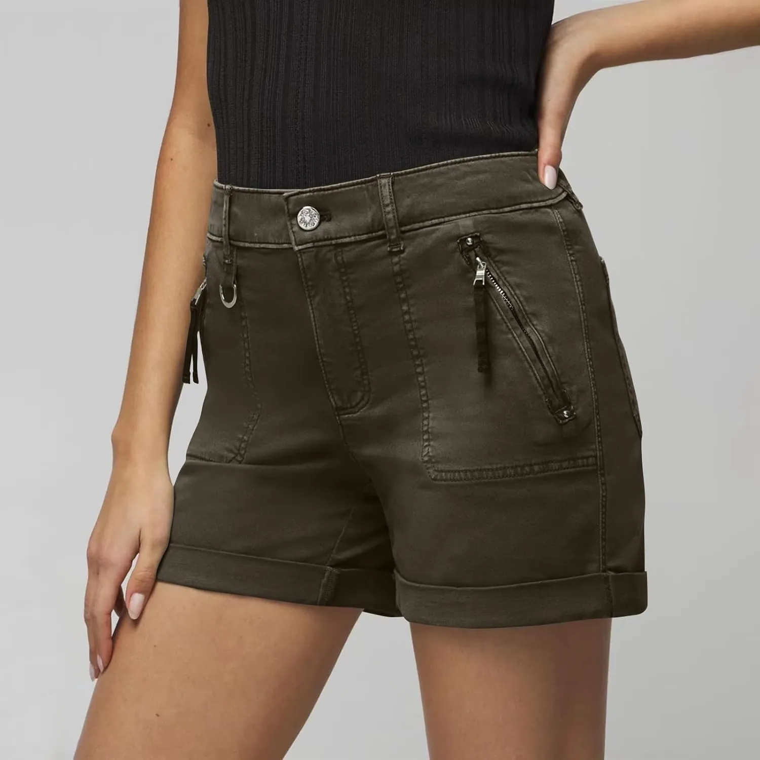 midelxp Stretchy Twill Jean Shorts for Women Y2k Rolled Hem High Waisted Denim Shorts Summer Casual Cargo Shorts with Pockets