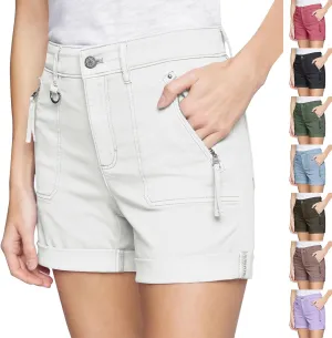 midelxp Stretchy Twill Jean Shorts for Women Y2k Rolled Hem High Waisted Denim Shorts Summer Casual Cargo Shorts with Pockets