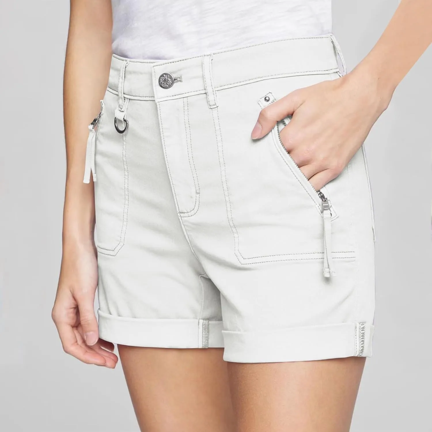 midelxp Stretchy Twill Jean Shorts for Women Y2k Rolled Hem High Waisted Denim Shorts Summer Casual Cargo Shorts with Pockets