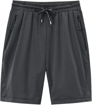 Muscularfit Big and Tall Mens Shorts Casual Breathable Mesh Quick Dry Solid Athletic Shorts Drawstring Elastic Waist Shorts