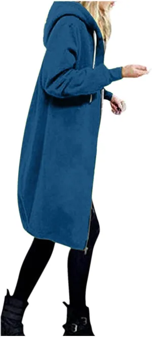 Muyise Women's Casual 2023 Zip Up Hoodies Long Tunic Sweatshirt Lightweight Winter Warm Drawstring Hooded Jacket with Pockets