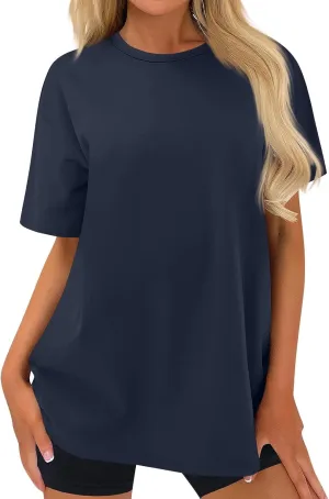 Oversized Tshirts for Women Plus Size Workout Shirts Short Sleeve Summer Tops Basic Solid Color Crewneck Tee Shirts