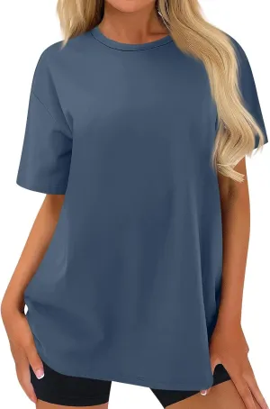 Oversized Tshirts for Women Plus Size Workout Shirts Short Sleeve Summer Tops Basic Solid Color Crewneck Tee Shirts