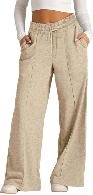 Oversized Wide Leg Sweatpants Women Elastic Drawstring Straight Leg Sweatpants Low Waisted Baggy Lounge Pants Pocket