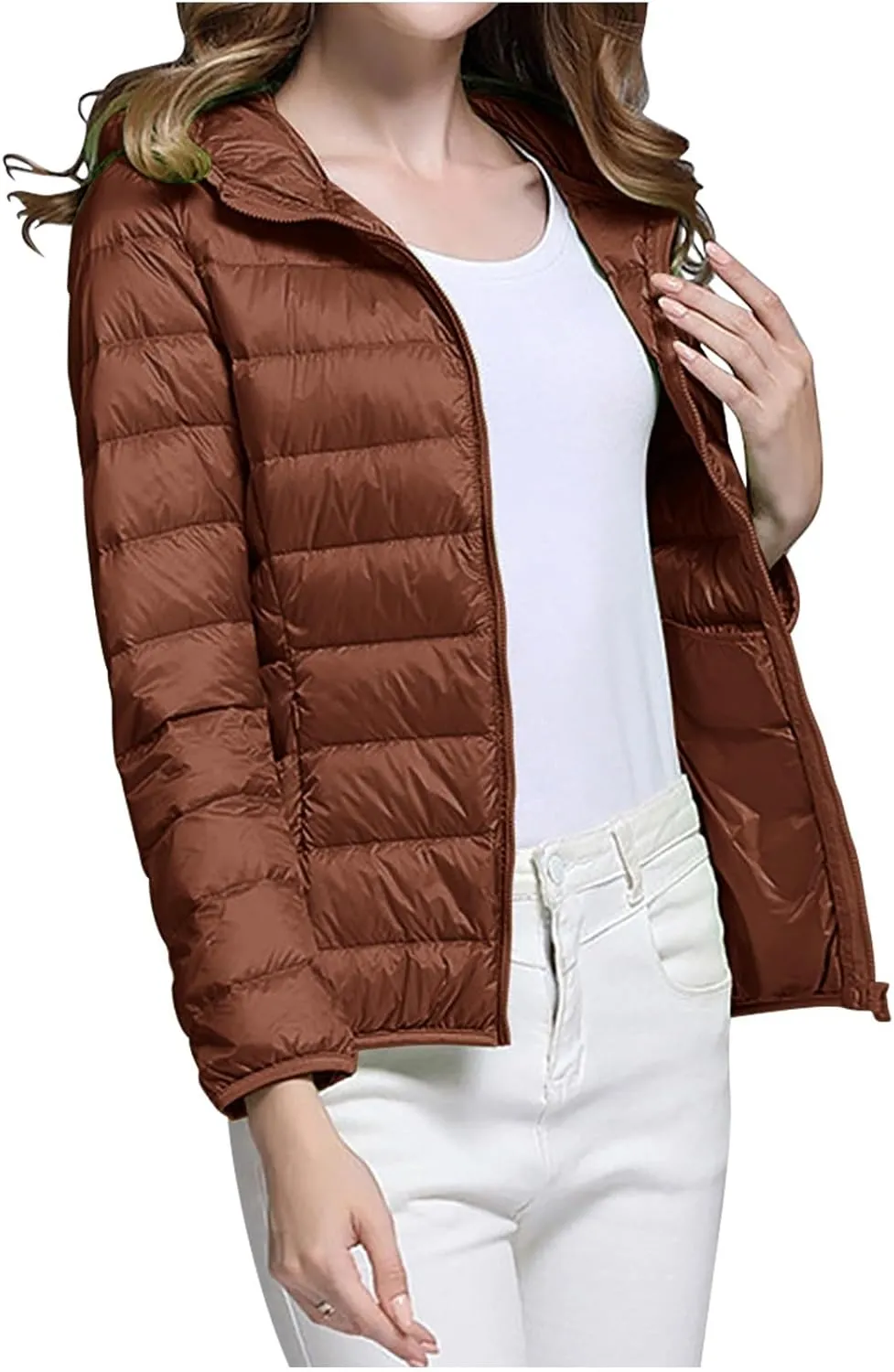 Packable Puffer Jacket Women Lightweight Down Jacket Zip up Quilted Jacket Thermal Winter Coat Hiking Insulated Jacket