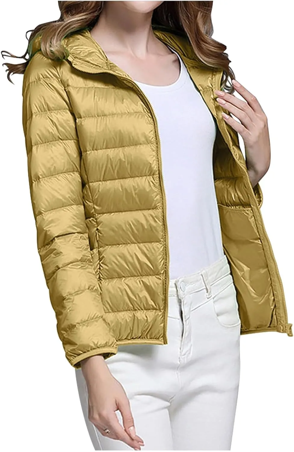 Packable Puffer Jacket Women Lightweight Down Jacket Zip up Quilted Jacket Thermal Winter Coat Hiking Insulated Jacket