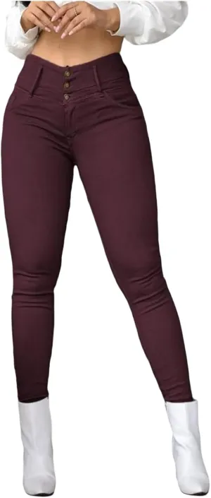 Pants for Women High Waisted-Rise Colored Stretch Skinny Distressed Jeans Casual Skinny Leggings Work Pant with Pocket