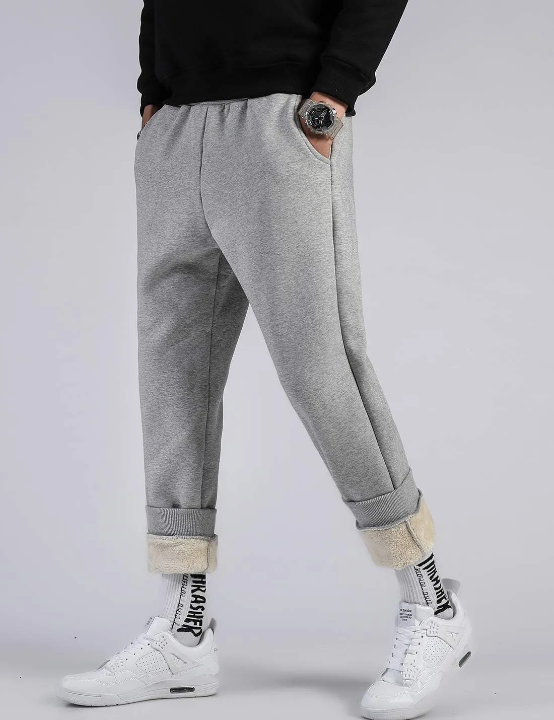 PEHMEA Men's Winter Fleece Pants Sherpa Lined Sweatpants Active Running Jogger Pant