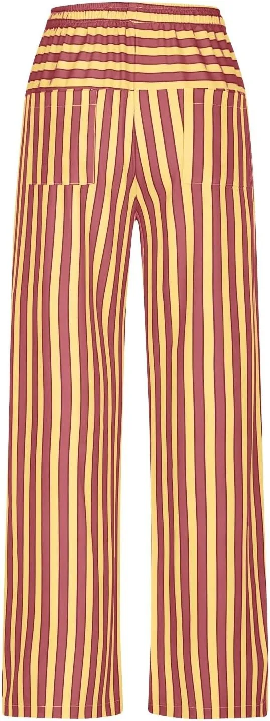 Pin Stripe Pants Women Baggy High Waisted Wide Leg Palazzo Pants Casual Drawstring Lounge Trousers with Pockets